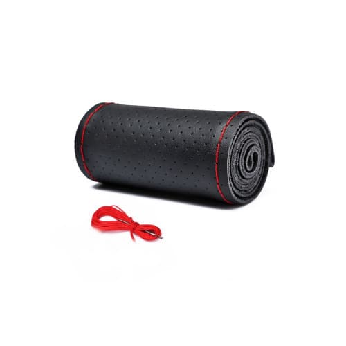 Husa volan cu ac si ata piele cu gaurele marime 2XL 45cm latime 11.5cm negru cusatura rosie Premium  Cod: LUXFST01