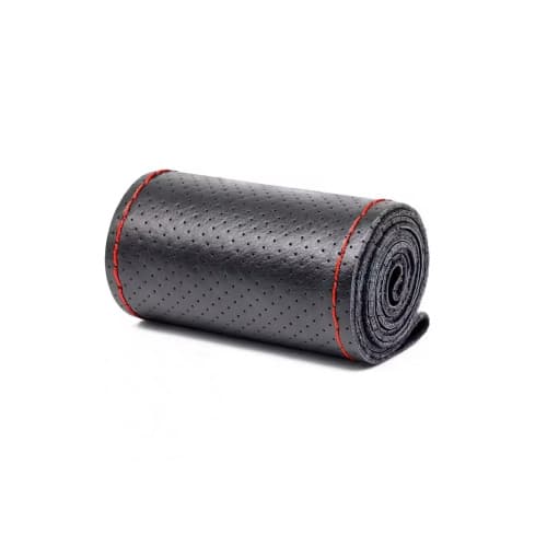 Husa volan cu ac si ata piele cu gaurele marime 2XL 45cm latime 11.5cm negru cusatura rosie Premium  Cod: LUXFST01 2