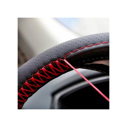 Husa volan cu ac si ata piele cu gaurele marime 2XL 45cm latime 11.5cm negru cusatura rosie Premium  Cod: LUXFST01 3