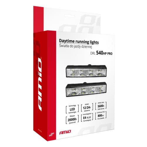 Set 2 proiectoare zi DRL 125x24mm 12/24V, 4 LED-uri, DRL540PRO Amio Cod: 01528 4