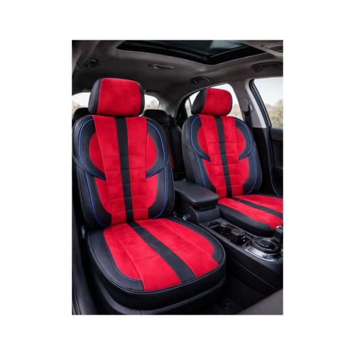 Huse scaune auto universale fractionate imitatie alcantara si imitatie piele negru rosu diverse cusaturi Cod: A101 2