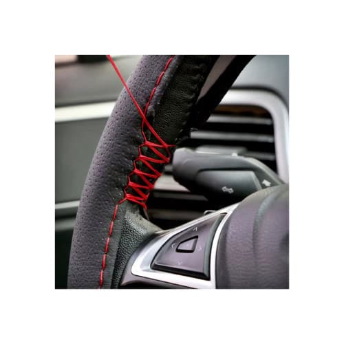 Husa volan cu ac si ata piele cu gaurele marime M 38cm negru cusatura rosie Premium Cod: LUXFST01 4