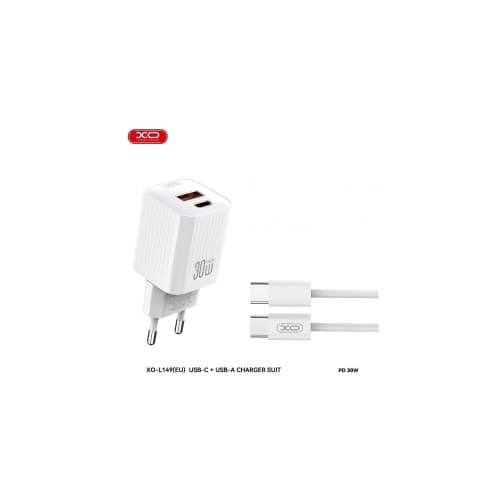 Incarcator retea PD30W XO cu  2 USB cu cablu USB tip C  Cod:XO-L149C