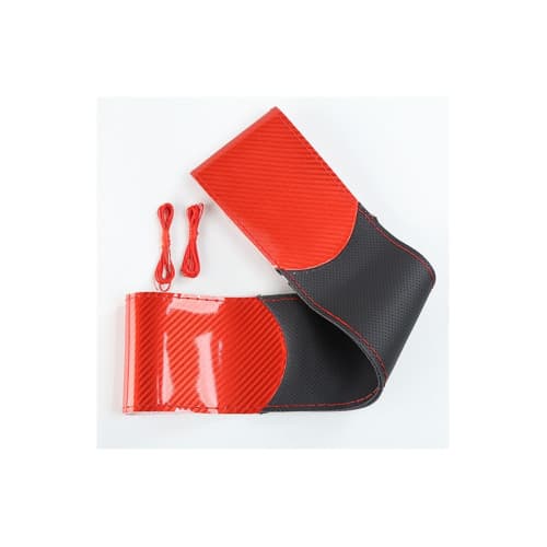 Husa volan cu ac si ata piele cu gaurele marime M culoare rosu si carbon cusatura rosie Premium Cod: LUXFST02 4