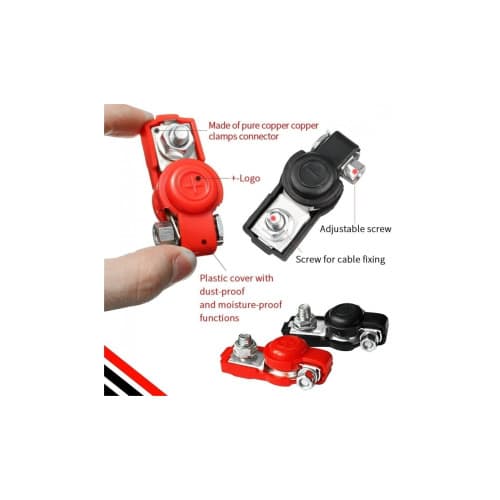 Set 2 borne pentru baterie auto din aluminiu dur exolat invelite in cauciuc, negru-rosu Cod: 1920 4