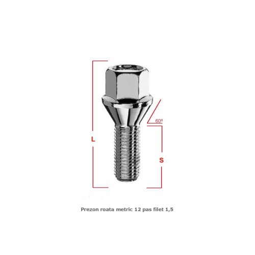 Prezoane pentru jante de aluminiu, M12x1,25 mm, cu con drept, disponibile în diferite lungimi, cap cheie 17 4