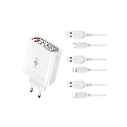 Incarcator retea 4 USB 1USB Quick charge QC3.0 + 3USB 2.4A cu cablu compatibil Lighting (Iphone)  Cod:XO-L100A