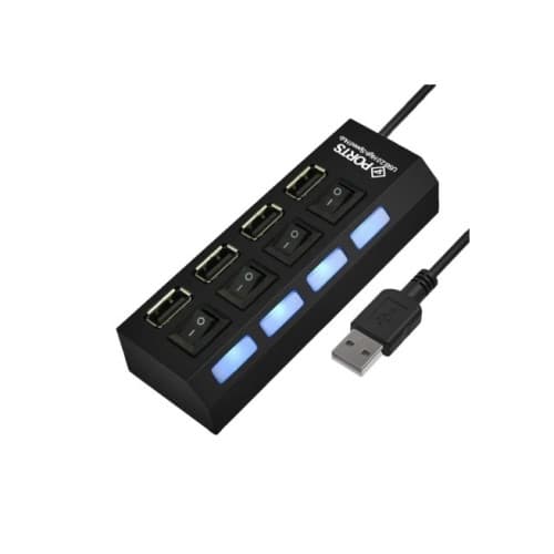 Adaptor USB multiplu 4 porturi USB 2.0 High Speed cu intrerupator LED si alimentare DC 3