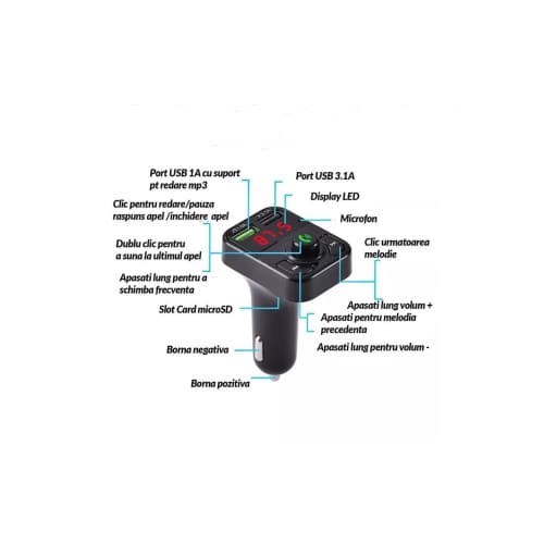 Modulator MP3 auto cu funcție handsfree și Bluetooth pentru 12V  Cod: X3 Bluetooth 4