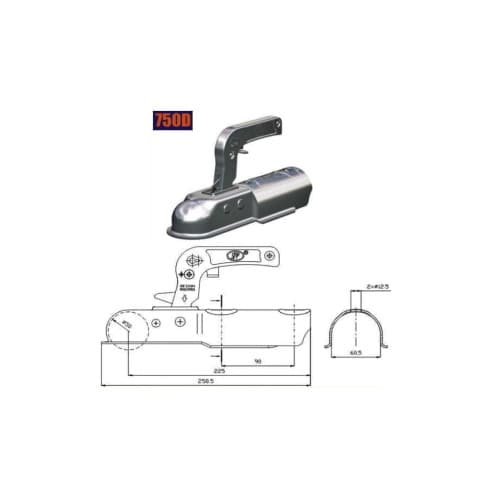 Cupla remorca 750 kg pentru ax rotund 60 mm  Cod: 750D 2