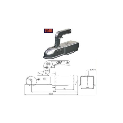 Cupla remorca 750 kg pentru ax patrat 60 mm  Cod:750I 2
