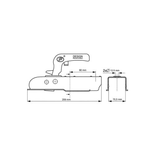 Cupla remorca 750 kg pentru ax patrat 70 mm Cod: 750J 2