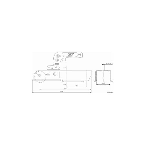 Cupla remorca 1300 kg cu prindere pe ax patrat 60x60 mm Cod:1300i 2