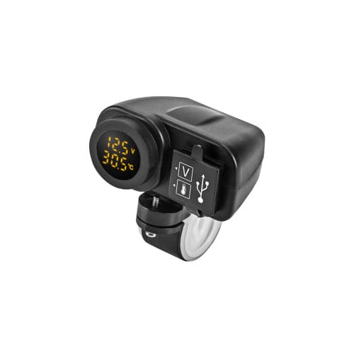 Voltmetru moto 12V cu termometru si mufa USB  Cod: MC036
