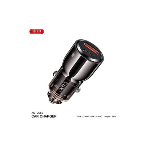 Incarcator auto USB 95W PD USB TYPE-C: PD 65W + USB-A 30W Cod: XO-CC58 2