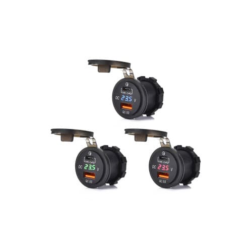 Mufa bord incarcator USB TYPE C si USB QC3.0 cu voltmetru 12V Cod: DS2052