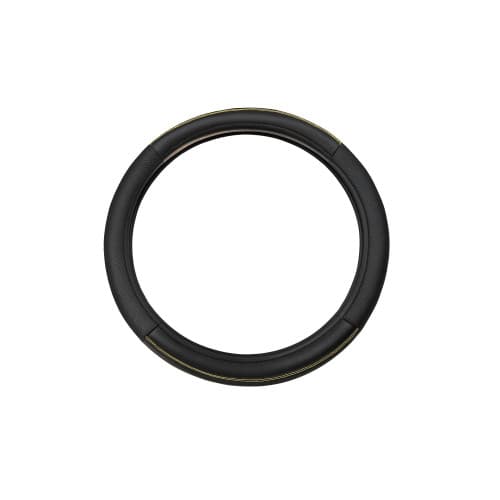 Husa volan auto premium imitatie piele M 38 cm negru cu linie galbena Cod: WPU02A