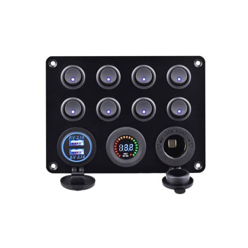 Panou cu priză, voltmetru, 8 întrerupătoare și port USB 12V 20A Cod: SPA40