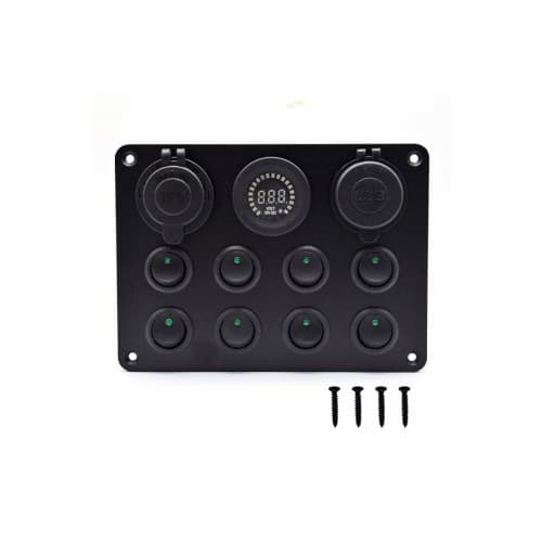 Panou cu priză, voltmetru, 8 întrerupătoare și port USB 12V 20A Cod: SPA40 2