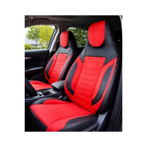 Huse scaune auto universale fractionate Premium cu tetiera fata incorporata negru cu rosu Cod: HNG-C509-3 2