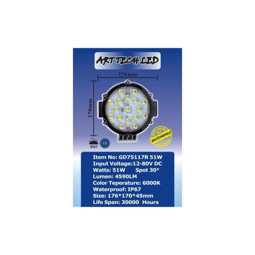 Proiector LED 51W, 12-24V Cod: GD75117R 3