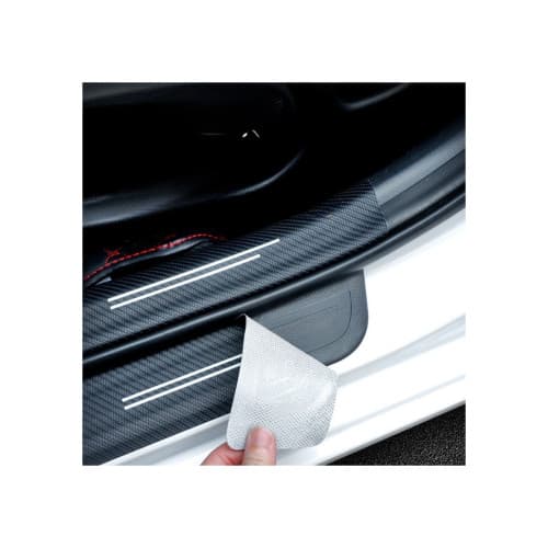 Set abtibild protectie praguri interior auto carbon cu dunga alba Cod: MKT-4PCS 3