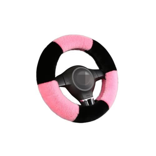 Husa volan auto extra pufoasa plus marime M negru cu roz Cod: WK-1406