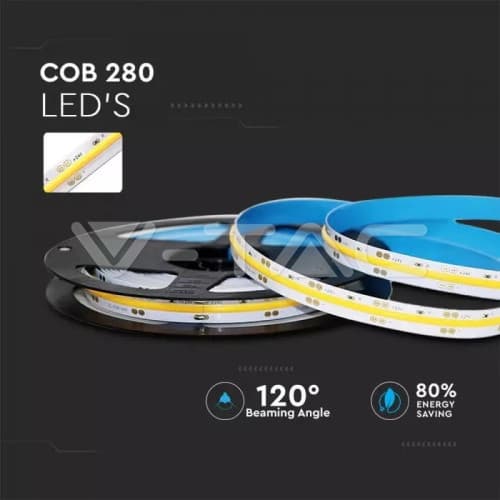 Banda LED COB 5 Metri IP20 24V 4000K 280 LEDs 10W/m COD: 2653 3