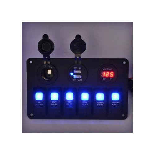 Panou cu voltmetru, USB, priză 12V și 6 întrerupătoare Cod: SP10 3