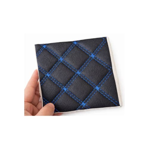 Material imitatie piele matlasata tapiterie romb negru cusatura albastra auto si casa Cod: Y01NA