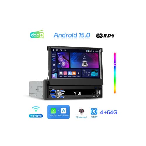 Radio auto 1DIN Android 7 inch retractabil 4GB+64GB Wireless CarPlay Android Auto Cod: A4186 2