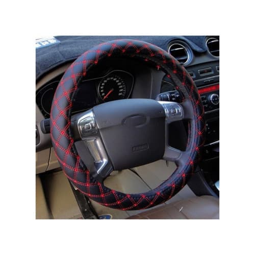 Husa volan imitatie piele marime M negru cu cusatura rosie Cod: C203 2