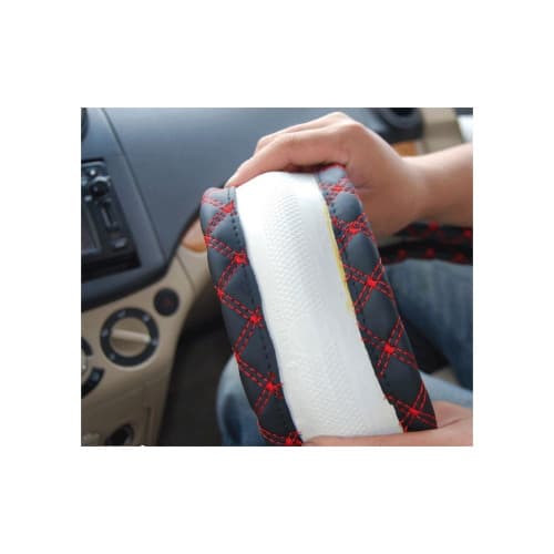 Husa volan imitatie piele marime M negru cu cusatura rosie Cod: C203 4