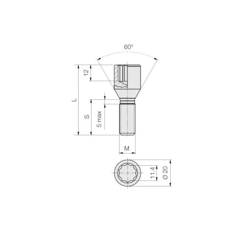 Prezoane pentru jante cu cap ingropat chei imbus M12x1,5 mm, lungime 26mm, cu con drept Cod: B352 2