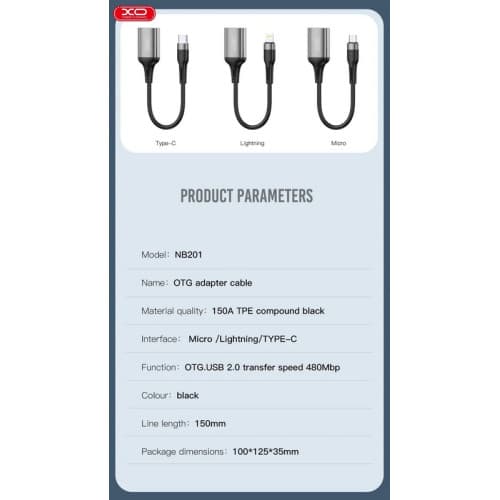 Cablu adaptor OTG USB 2.0 la TIP C viteza transfer 480Mbp COD: XO-NB201-480 2