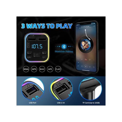 Modulator FM auto Bluetooth 5.0 Type-C dual USB 3.1A incarcare rapida RGB afisaj LED Cod: RAZ152 4