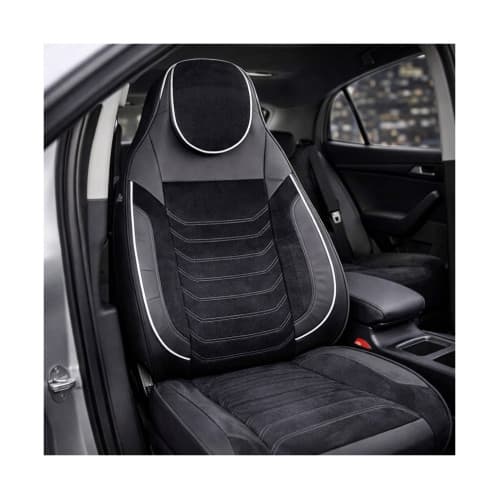 Huse scaune auto universale fractionate Premium cu tetiera fata incorporata negru cu cusatura alba Cod: HNG-C509-1 2