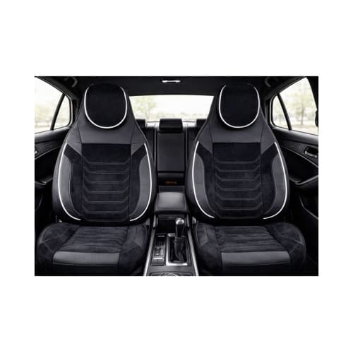 Huse scaune auto universale fractionate Premium cu tetiera fata incorporata negru cu cusatura alba Cod: HNG-C509-1 4