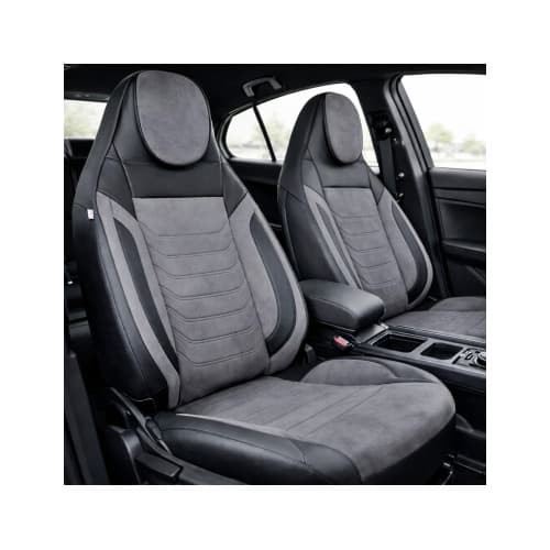 Huse scaune auto universale fractionate Premium cu tetiera fata incorporata negru cu gri Cod: HNG-C509-2