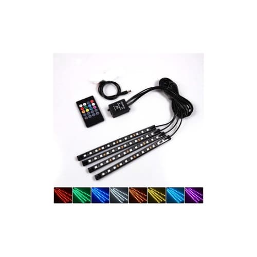 Kit interior LED 12 SMD RGB cu telecomanda si aplicatie BTT 22cm Cod: JS01-5V 2