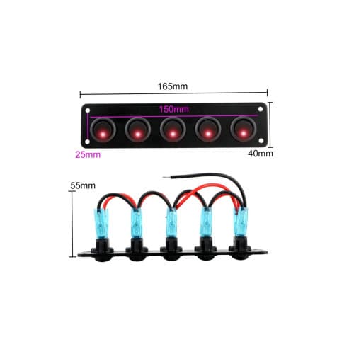Panou cu 5 intrerupatoare 12V 20A Cod: SPA32 3