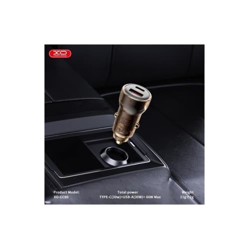 Incarcator auto USB 60W PD USB TYPE-C: PD 30W + USB-A 30W Cod: XO-CC60 4