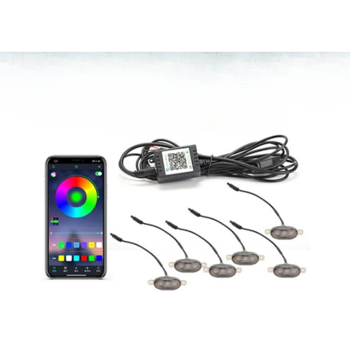 Set 6 lampi cu LED RGB 12V grila masca  control prin aplicatie telefon,diverse jocuri de lumini sau lumina continua. Cod: 1110106/P6