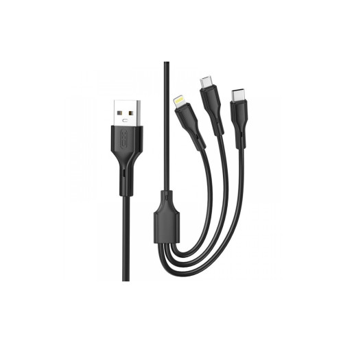 Cablu pentru incarcare 2.4A si transfer date 3 in 1: Micro USB, Type C si Lighting (compatibil Iphone) Cod: XO-NB230-31