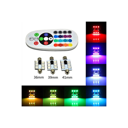 Set 2Becuri Sofit 41mm RGB cu telecomanda  6 LED SMD 5050 RGB 12V