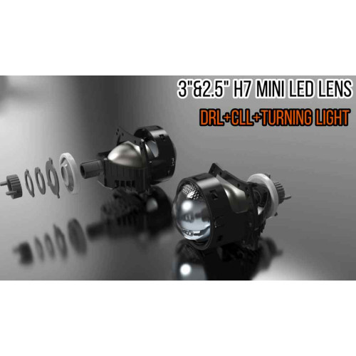 Set lupe LED far 12V cu functie de lumina de zi DRL si semnalizare 6000K Cod: NVEL-LENS-DRL01