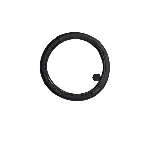 Husa volan piele cu gaurele marimea M neagra cusatura albastra Cod: 1319