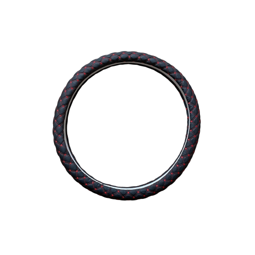 Husa volan imitatie piele marime M negru cu cusatura rosie Cod: C203