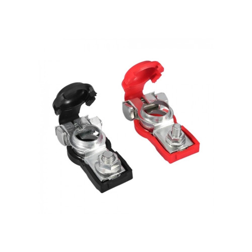 Set 2 borne pentru baterie auto din aluminiu dur exolat invelite in cauciuc, negru-rosu Cod: 1920