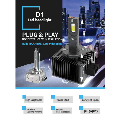 Bec LED D1S 12V CANBUS 8000lm/set  COD:NVEL-D1S